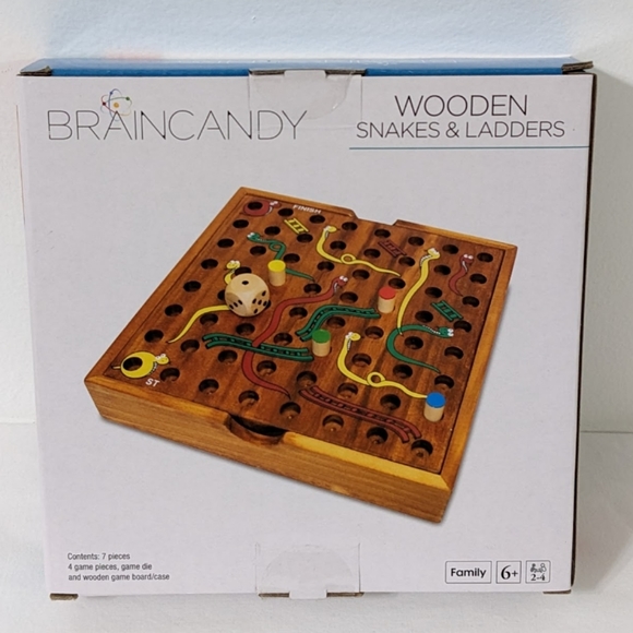 BRAINCANDY Wooden Snakes & Ladders Game, NEW - Picture 2 of 6